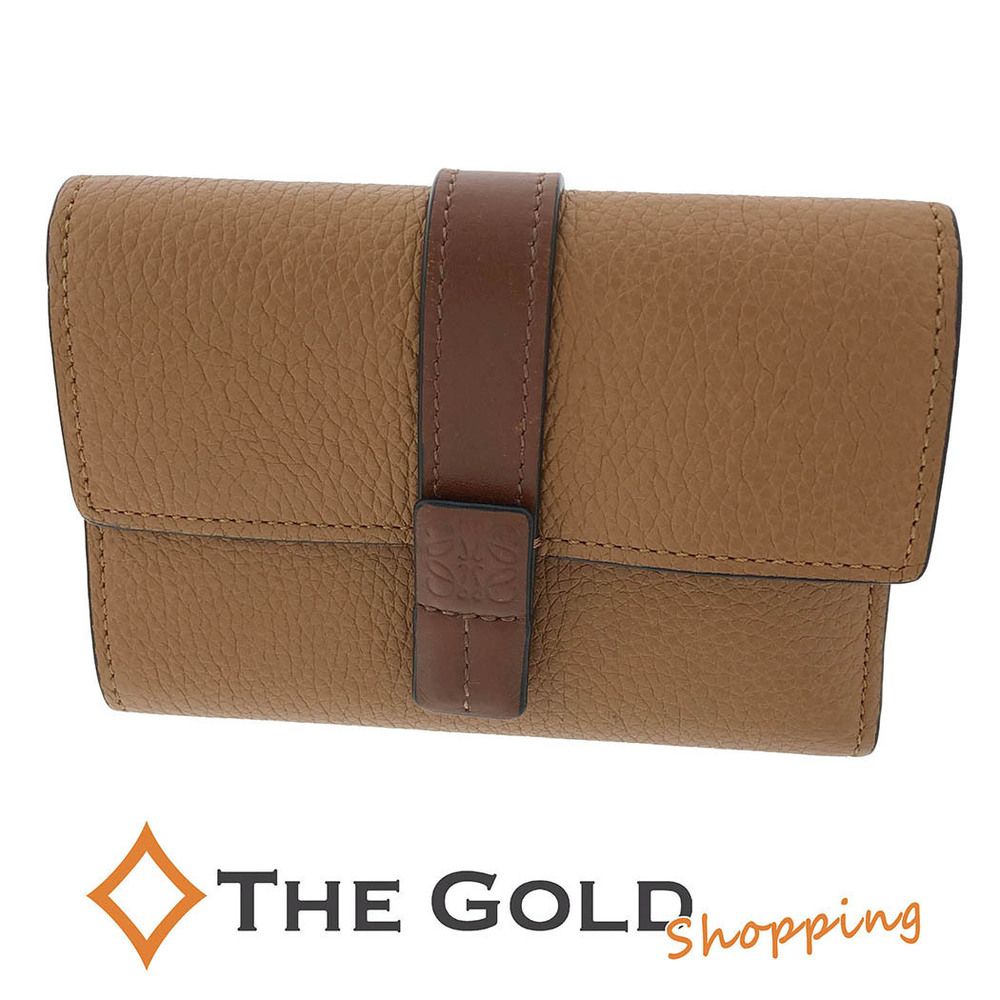 Loewe Vertical Wallet Soft Grain Calf Pecan Trifold Caramel Tan